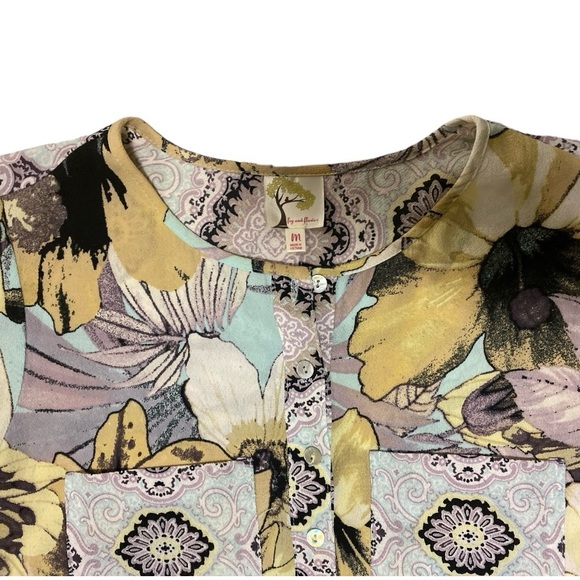 Anthropologie Fig and Flower Floral Hi/Lo Front Placket Tunic Split Sides M - Picture 3 of 15